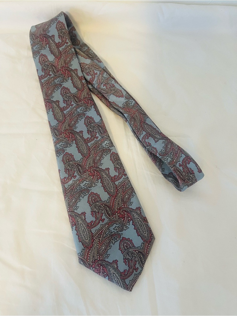 Christian Dior Men's Silk Paisley Tie Blue Pink Gray Woven Logo Classic